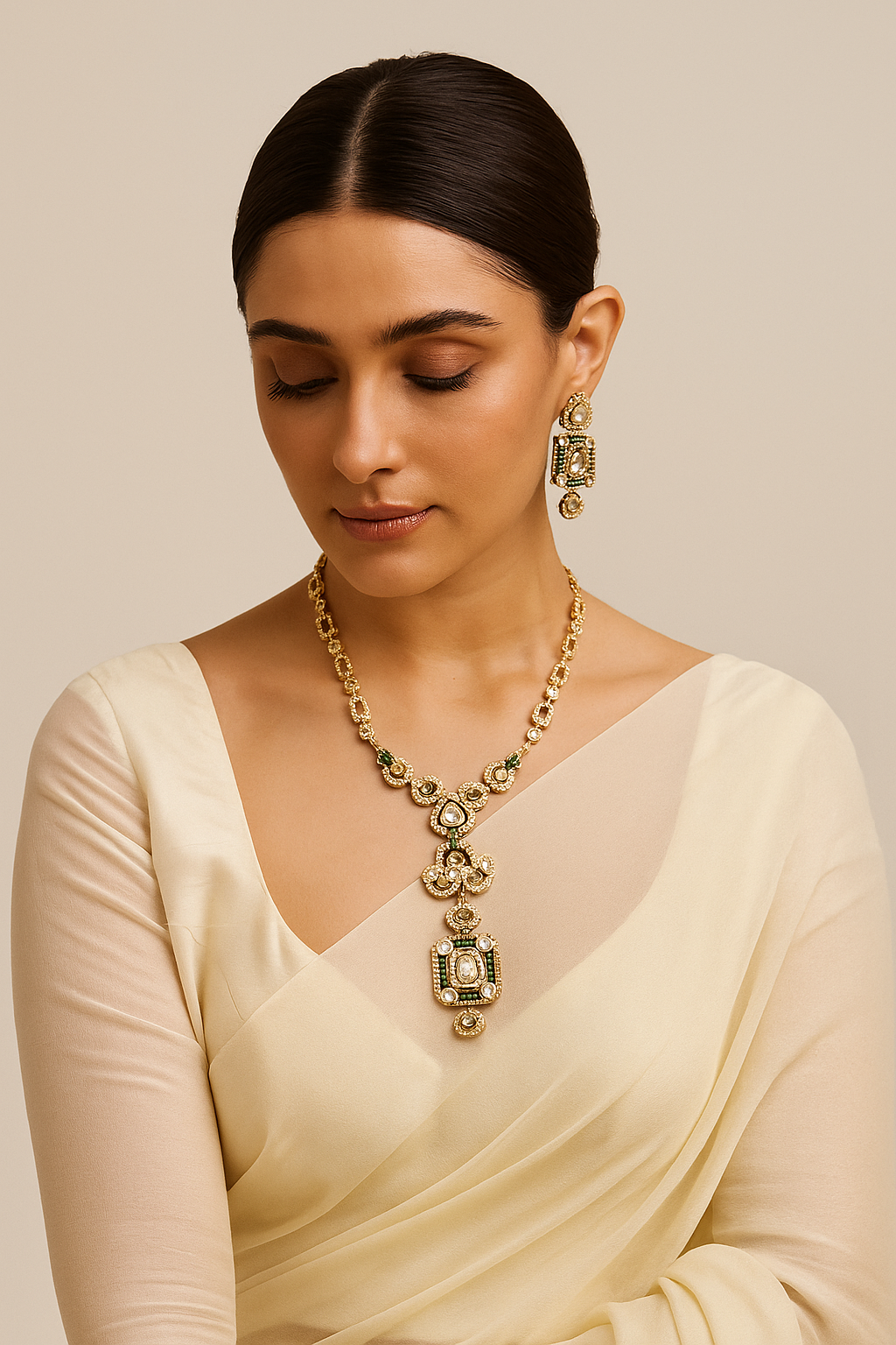 Emerald Grace Kundan Diamond Necklace Set